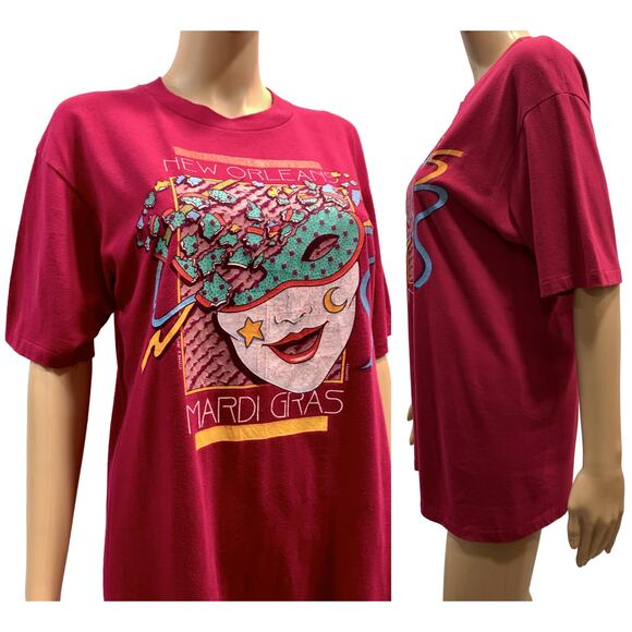80s New Orleans MARDI GRAS GRAPHTEX T Shirt |1987 Single Stitch Mask Graphic - Picture 8 of 10